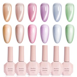 MelodySusie Macaron Pink Blue Cat Eye Set Cat Eye Gel Nail Polish Set 6 Pcs, 0.26 Fl Oz Glitter Holographic Magnetic Nail Polish with Magnet, UV Nail Polish for Nail Art Manicure Salon DIY at Home