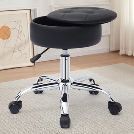 Gitrah Vanity Chair with Wheels: Adjustable Vanity Stool with Storage, Swivel, Black