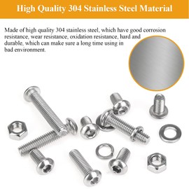 150 Pieces M6 Screws Nuts Washers Set, Sutemribor M6 x 10/12/16/20/25/30/35mm Button Head Socket Cap Screws Nuts Washers Assortment Kit, 304 Stainless Steel, Fully Threaded
