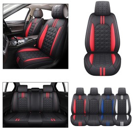 YIERTAI Car Seat Covers Waterproof Faux Leather Universal Fit for Most Cars Sedans SUV Truck Pick-up Automotive Seat Cover Accessories(Full Set Black-Red)