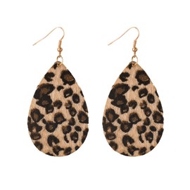 fdsmall Earrings for Women Leopard Print Earrings Boho Vintage Leopard Handmade Earrings Wood Teardrop Hook Earrings Leather Dangle Drop Earrings (01)