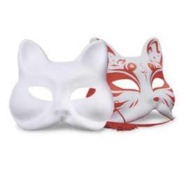Toyvian Mask Hand Painted Cat Face DIY Unpainted Half Face Animal Paper Pulp Blank Face Ball Costume Party White 15pcs