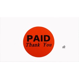 PAID Thank You Stickers, 1.5" Round, Fluorescent Red, 1000