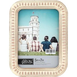 Green Tree Gallery Farmhouse Round Beaded Photo Frame, 5 x 7 Inches, Vintage Style with Weathered Bead Outline, Perfect for Home or Office Display