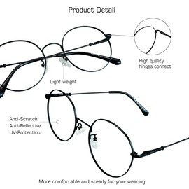 VisionGlobal Blue Light Blocking Glasses for Women/Men, Anti Eyestrain, Computer Reading, TV Glasses, Stylish Oval Frame, Anti Glare (Black, No Magnification)