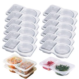 12Sets Reusable Snack Pack Containers, Double Compartment Snack Containers with Lids, Portable Reusable Sauce Container, Reusable Snack Container, Double Compartment Condiment Container