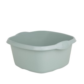 32cm Plastic Silver Sage Washing up Bowl, 9L Litre Capacity Square Mixing Bowl with Integral Handle Dish Wash Storage Container For Home and Kitchen Organiser