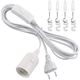DiCUNO DiCUNO E27 Lampenfassung mit Schalter, E27 Lampensockel mit 4M Netzkabel und EU Stecker, fr Lampenaufh?ngung, Pendelleuchten, Deckenlampen, DIY Projekte, Wei?, 1er-Pack