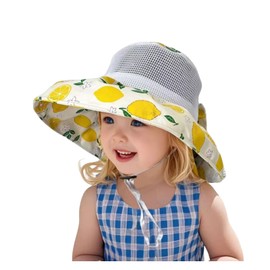Summer Sun Hat for 3-8-Year-Old Girls - Bucket Fisherman Style, Mesh Design, Sun Protection(Yellow Fruits)