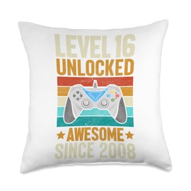 16. Geburtstag Mädchen 16. Geburtstag Deko Junge 16th Birthday Boy Girl 16 Years 2008 Funny Gift Throw Pillow, 18x18, Multicolor