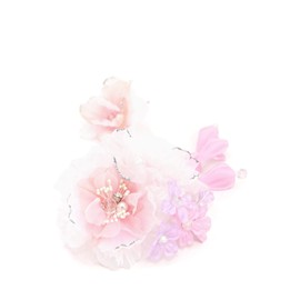 Soubien Hair Ornament, Coming-of-Age Ceremony, Graduation, 2-Piece Set, Pink, Flowers, Pearl, Glitter, Organza, Japanese Style