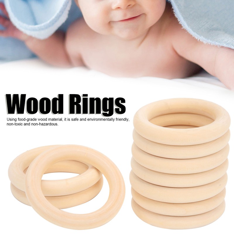 20Pcs Wood Baby Natural Teething Rings DIY Jewelry Circle Pendant