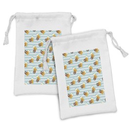 Lunarable Drinks Fabric Pouch Set of 2, Beer and Pretzels on a Bavarian Inspired Background Oktoberfest, Small Drawstring Bag for Toiletries Masks and Favors, 9" x 6", Pale Blue White