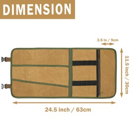 Canvas Tool Roll, Portable Roll Up Tool Pouch - 16OZ Waxed Canvas Wrench Organization | with 12 Slots & Elastic Band & 1 Zippered Pocket | for Pliers Chisels Spanners Screwdrivers