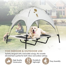 GRANDTIES Cooling Elevated Dog Bed with Canopy – XL Portable Pet Cot for Outdoor & Indoor Use – Waterproof Removable Shade, Breathable Mesh, Slip-Resistant Feet, Easy Assembly – Ivory White