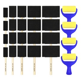 XDT Art Supplies Foam Roller & Sponge Brushes 24Pc Set, Small Paint Roller & Foam Brushes for Acrylic Painting and Crafting, Soft & Disposable & Washable