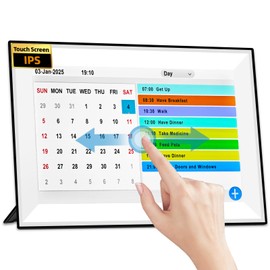 jazeyeah 10.1" Easy to Use Touch Screen Alarm Clock,Digtal Calendar with Day and Date of Week,Clock for Seniors,64 Alarm 40 Reminders,Large Display, Auto DST,Gfits (White)