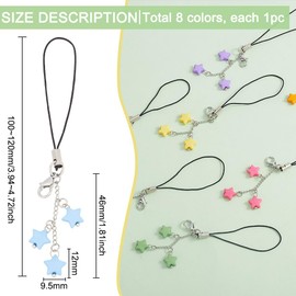 BENECREAT 8 Color Star Pendant Phone Charm, Bag Pendant Ornament Lanyards Phone Charm Strap for Phone Cases, Bags, Keys, 100~120mm long
