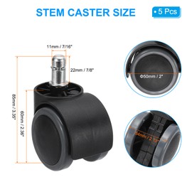 PATIKIL Office Chair Wheels 2 Inch, 5 Pcs Replacement Desk Caster Wheels 7/16" x 7/8" Smooth Quite Rolling Stem Wheels 110 Lbs Per Wheel for Work Chair Gaming Chair, Gray