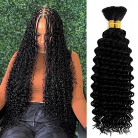 Human Braiding Hair for Boho Braids Curly Bohemian Deep Wave Bulk 100% Human Hair for Micro Braiding Hair Wet and Wavy Boho Knotless Braids Hair No Weft 2 Bundles