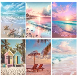 Frienda 6 Pcs Diamond Painting Kits 12 x 16 Inch DIY 5D Abstract Landscapes Diamond Art Full Round Drill Crafts for Adults Youth Beginners Numbers for Home Wall Decor Gifts (Pink Ocean)