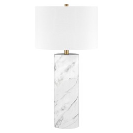 Henn&Hart 30" Tall Table Lamp with Fabric Shade in Carrara/Gold, for Home, Living Room, Bedroom, Entertainment Room, Office, Kitchen, Dining