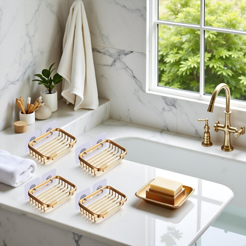 4 Pcs Gold Soap Dish for Shower Creative Hanging Drain