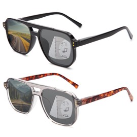 JO Progressive Multifocus Reading Sunglasses Men Women - No Line Progressive Sun Reader Half-Rim for Mid-Near (Black/Tortoise, 3, x)