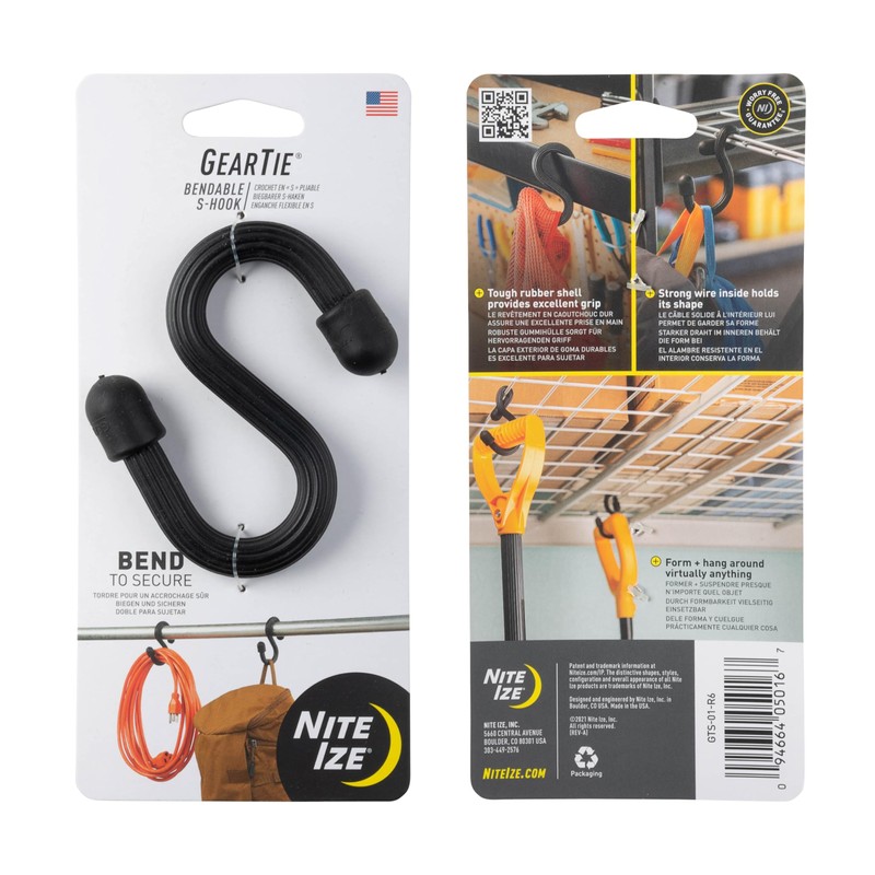 Nite Ize Gear Tie Bendable S-Hook - Utility S-Hook for