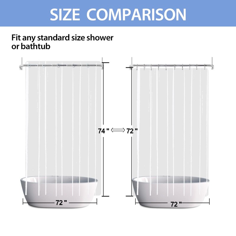YISURE No Hook Clear Shower Curtain Liner PEVA Plastic Waterproof