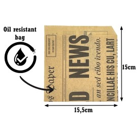 PAKNOR® 100 stk. Snack-Tüten, 15 x 15 cm, Hamburgertasche Sandwich-Tüten, Snacktasche, Dönertaschen, Snackbeutel mit Oldnews Aufdruck (100)