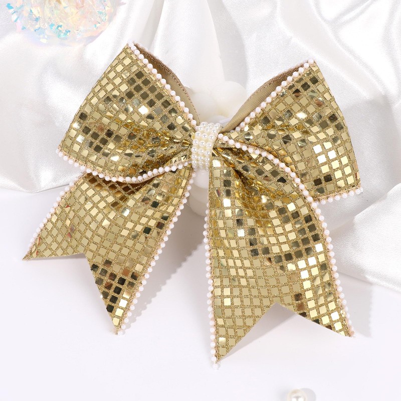 OAOLEER 2PCS Glitter Cheer Hair Bow Clips for Girls (Gold)