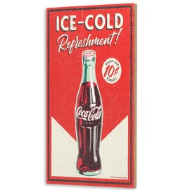 Coca-Cola Ice-Cold Refreshment Textured Wood Wall Decor - Vintage Coca-Cola Sign for Kitchen, Man Cave or Garage