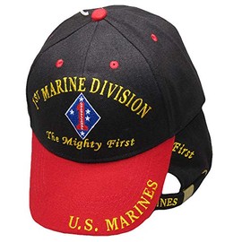 AES 1st Marine Division The Mighty First U.S. Marines Black/Red Embroidered Ball Cap Hat