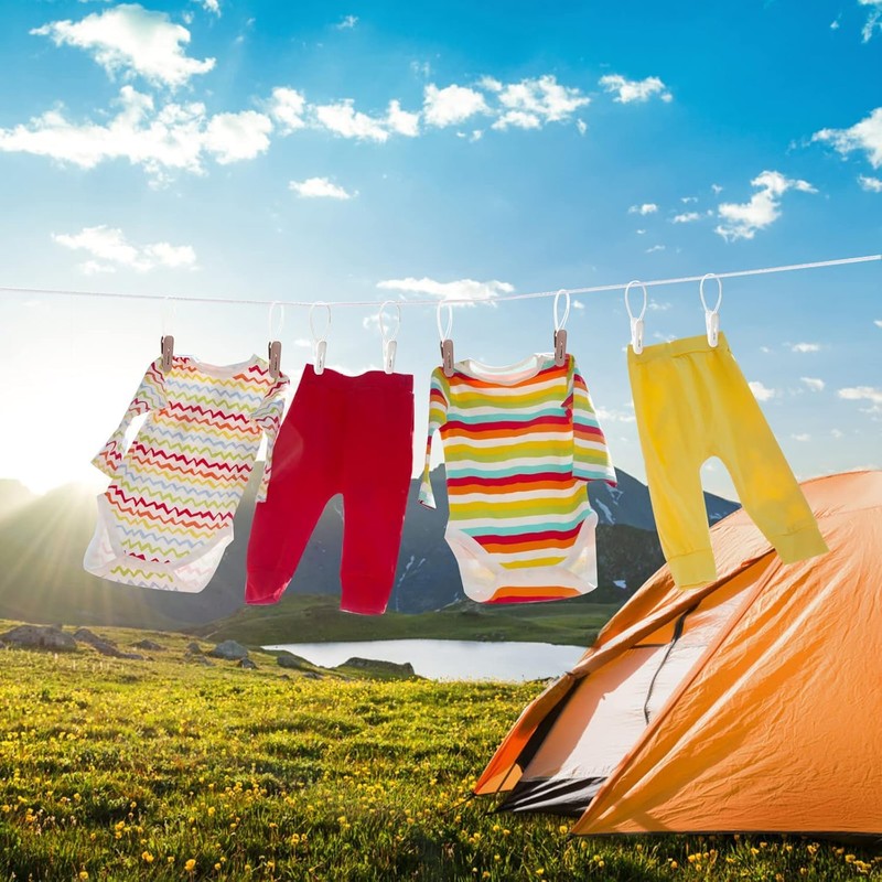 Clothes Pegs, Pack of 24, Windproof Plastic Clips with Lanyard,