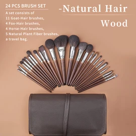 Natural Horse Hair Fox Hair Goat Hair Brush 24 Pieces with Roll Bag by Luxury ENZO KEN, Extra Soft Essential Brushes for Contour, Face, Eyes, Eyeshadow, Bronzer, Concealer Blending