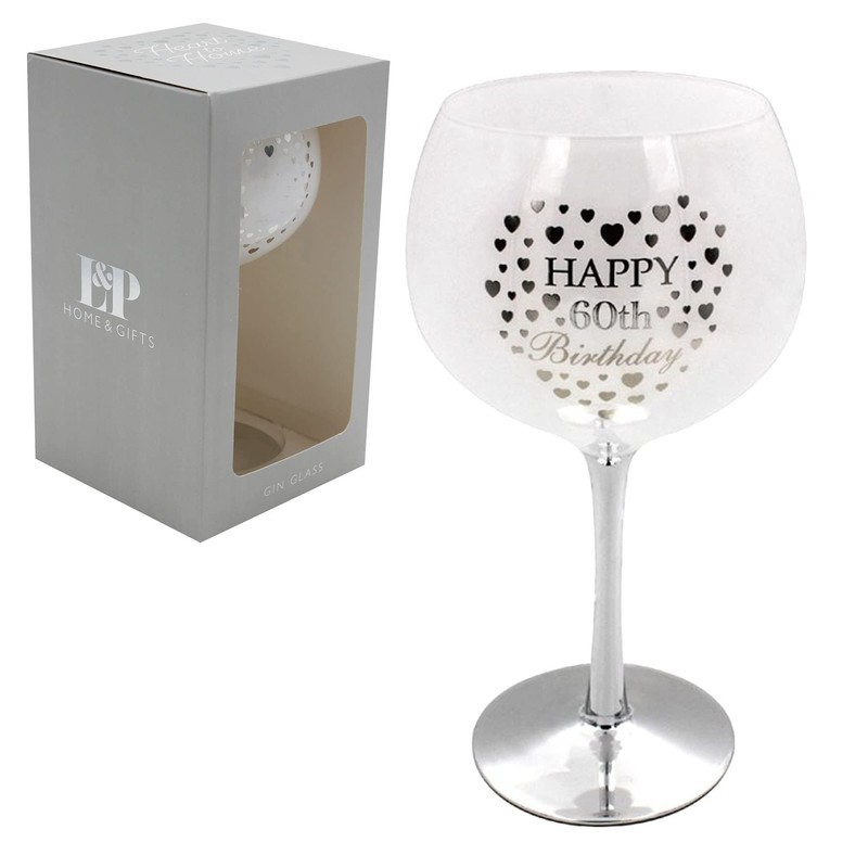 White & Silver Birthday Gin Glass - Heart Detail -