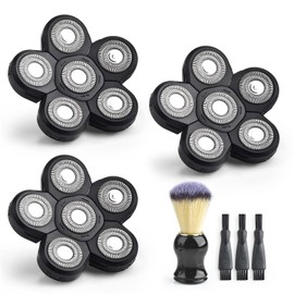 6D Blades Shaver Replacement Heads, Head Shavers for Bald Men Replacement Blades, with Shaving Brush & Shaver Cleaning Brushes, 3 Pack