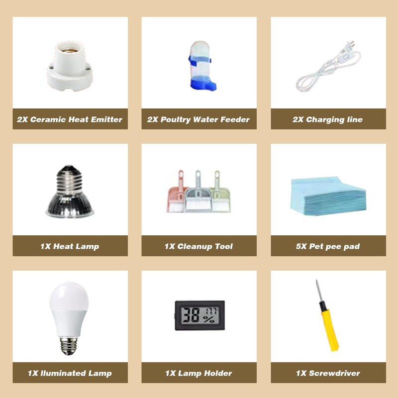 Solid Wood Chicken Brooder Box with Lighting Kit & Thermometer