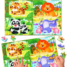 Magnetic Puzzles for Kids Ages 3-5, Toddler 4 in 1 Animals Panda Jigsaw Puzzle Book A4 Size, Montessori Preschool Learning Toy Travel Toys and Travel Games for 3-5 Year Olds Boys and Girls