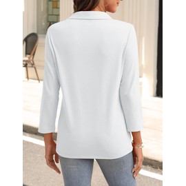 TICTICMISS Womens V Neck Polo Shirts 3/4 Sleeve Collared Tops Business Casual Summer Tops Trendy Loose White