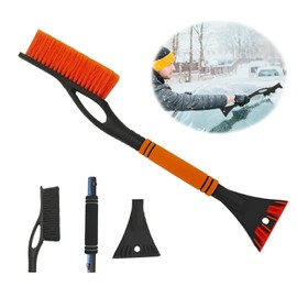 langyoujia Car Ice Scraper with Broom, 2-in-1 Car Ice Scraper with Broom, Removable De-Icer, Ice Scraper Car Window Scraper for Car, Truck and SUV (Orange Colour)