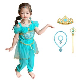 CREDIBLE NT5461 Children’s Princess Dress Costume, 7-Piece Set, Arabian (Tops, Pants, Heart Tiara, Necklace, Bracelet, Magic Wand, Original Goods), 3.6 ft (110 cm)