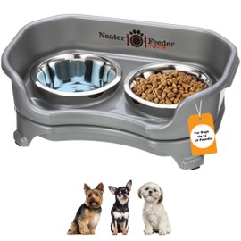 Neater Feeder Express Mess Proof Dog Bowls Elevated for Small Breeds Under 15 Lb, Made in USA, No Spill Raised Dog Food Bowl Stand, Stainless Steel Food and Water Bowl Set, Feeding Station, Grey