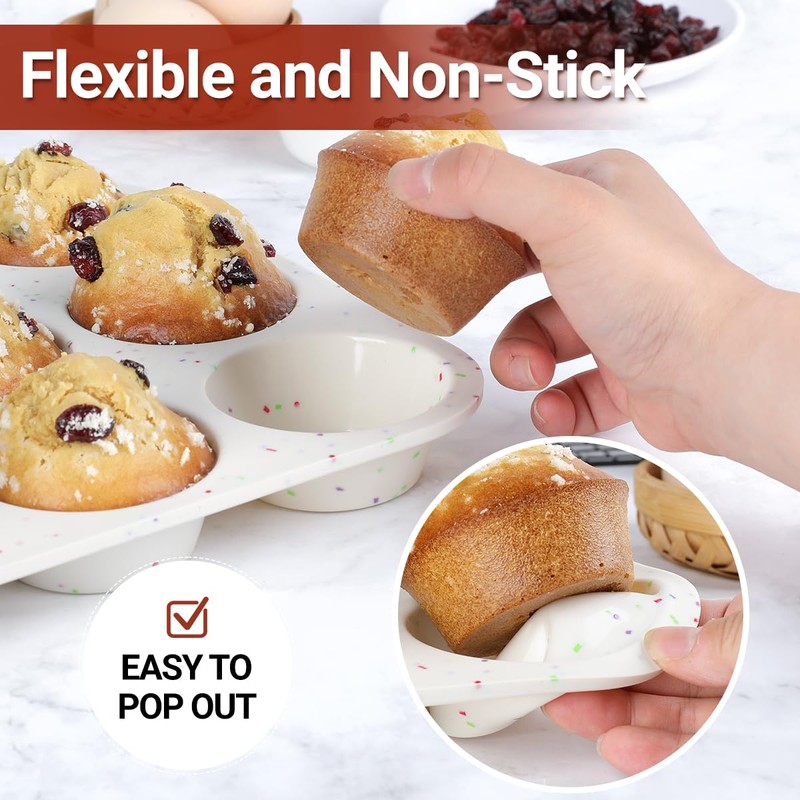 CAKETIME Silicone Muffin Pan, Cupcake Pan 12 Cups Regular Size