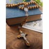 Nazareth Store Wood Beads Rosary Necklace Saint Benedict Medal &