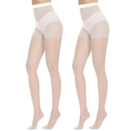 Citystl Black Sheer Tights for Women, 30D Control Top Pantyhose with Reinforced Toes(White-S)