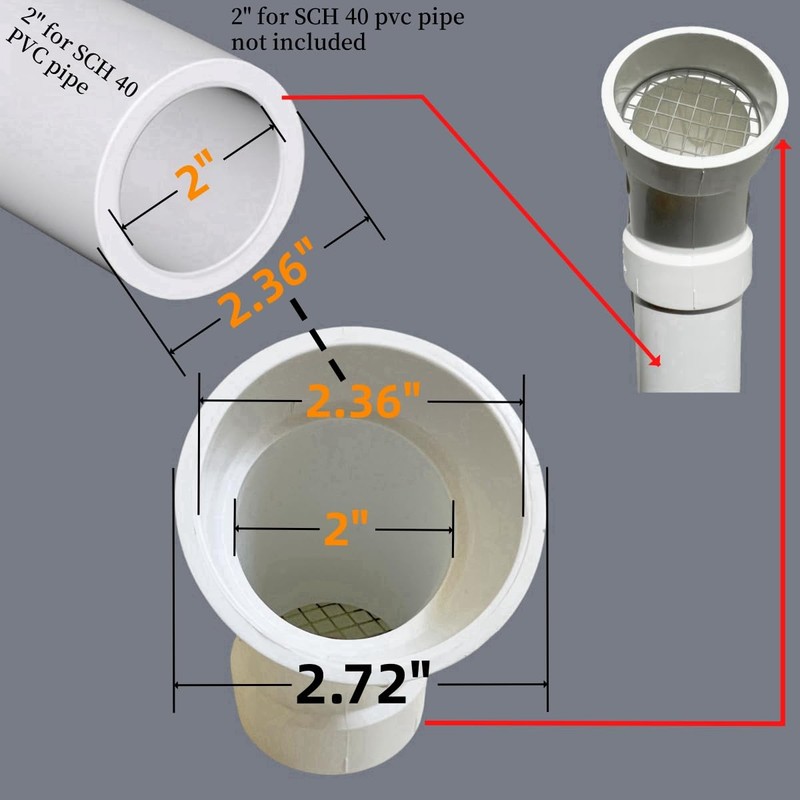 PVC termination vent with stainless steel screen,45 Degrees,1pcs,For 2“ DWV