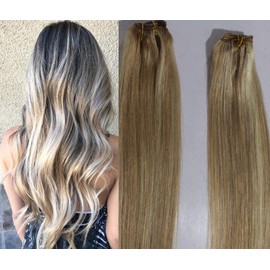 Hair Faux You 18" Machine Weft Hair Weave, Sew In,100 grams,100% Human Hair Extensions Weft #18/613 Dark Blonde mixed with Platinum Blonde