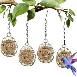 4 Pack Bird Feeder, Suet Ball Feeders for Outside Hanging, Metal Hanging with Hooks, Fat Ball Bird Feeder Suet Feeder for Wild Birds Outdoor Garden